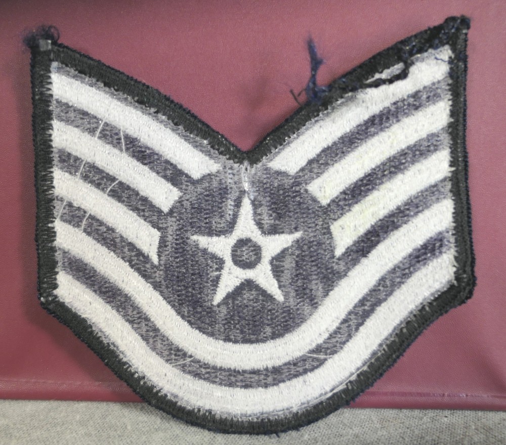 White Blue USA Air Force Military E-6 Technical Sergeant Chevron Insignia Patch