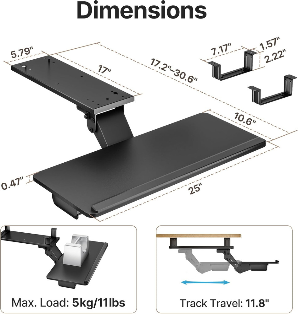 Keyboard Tray under Desk with Storage Drawer, Height Adjustable Keyboard Tray Sl