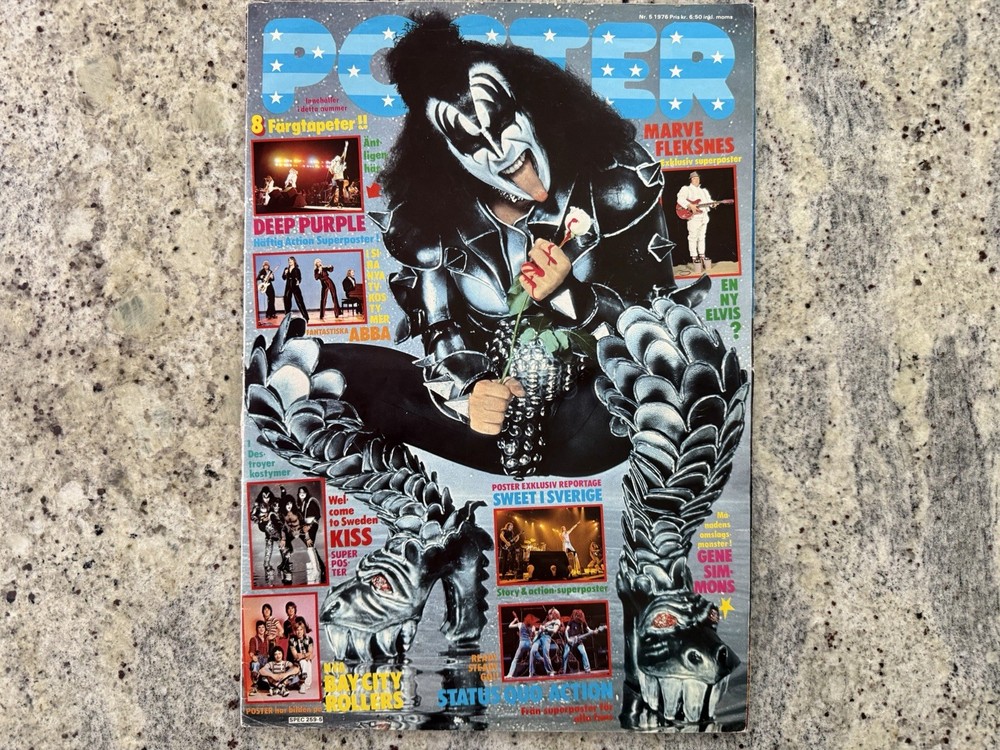 KISS 1976 GIANT POSTER MAGAZINE COMPLETE SWEDEN AUCOIN VINTAGE MEGA RARE 🔥