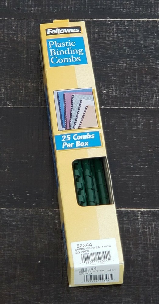 Fellowes 1/4" Plastic Binding Combs Hunter 25 Per Box 20 Sheets Cap 52344 NOS