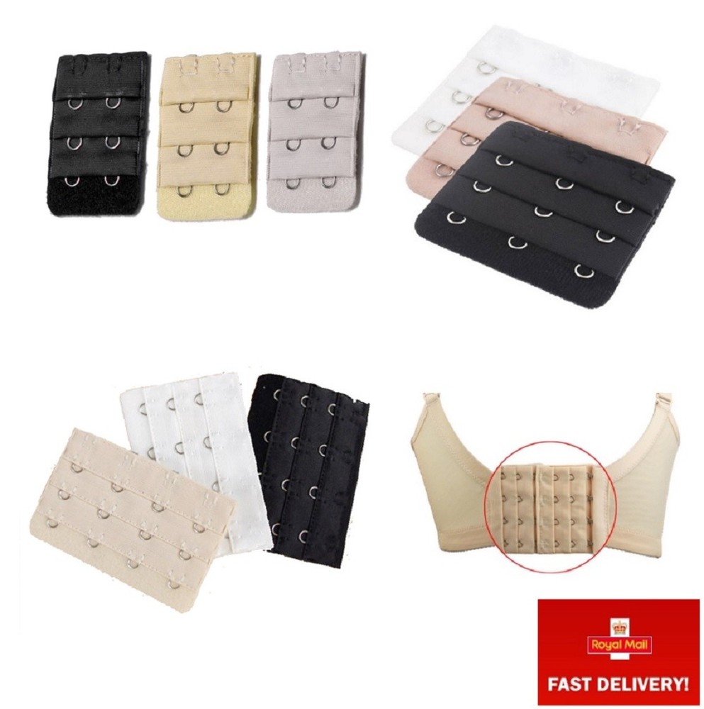 Bra Back Expander - Strap Extender Adapter - 2 3 4 Hooks Black White Beige Nude