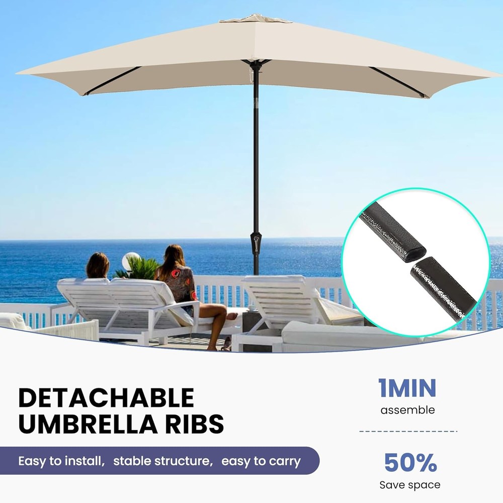 6.5x10FT Rectangular Patio Umbrella Outdoor Table Umbrella w/Push Button Tilt