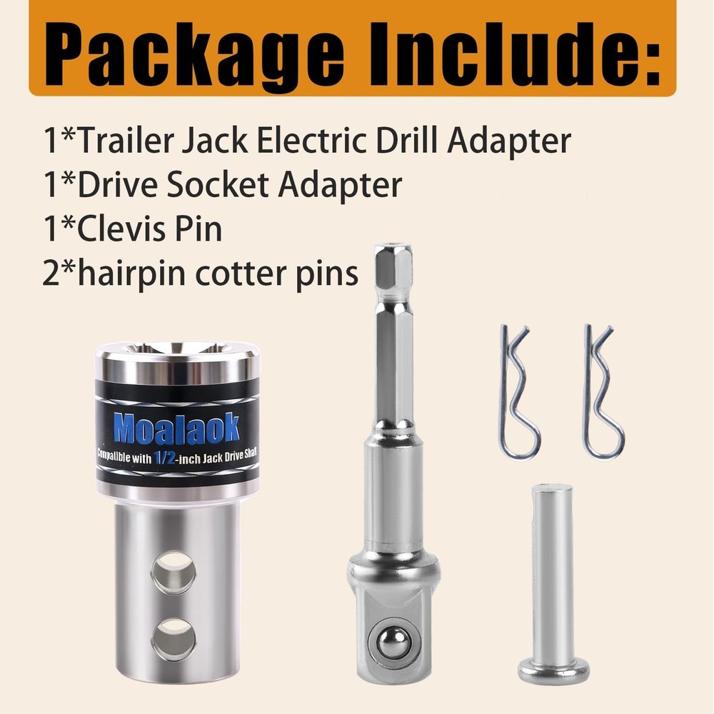 Trailer Jack Crank Handle Power Drill Adapter with 1/2" Socket Adapter Bit, U...