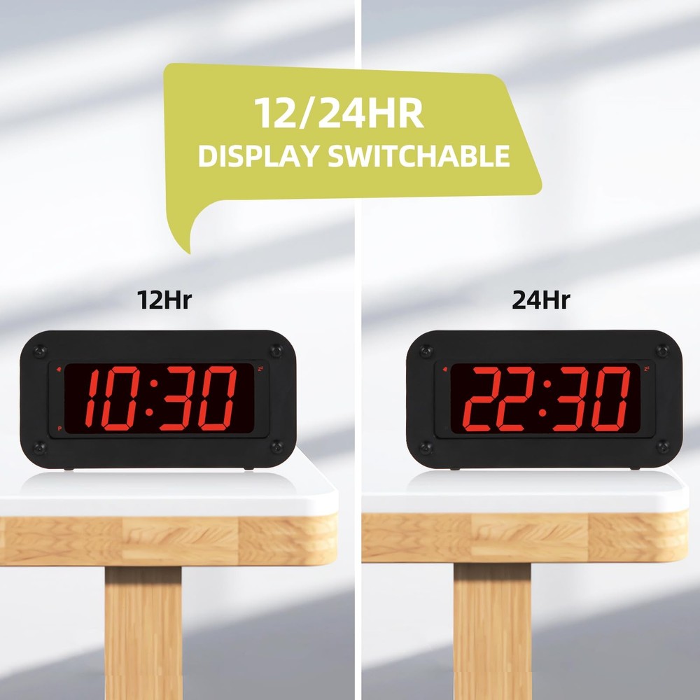 Digital Clock Battery Operated LED Display DC Cable Brightness Snooze