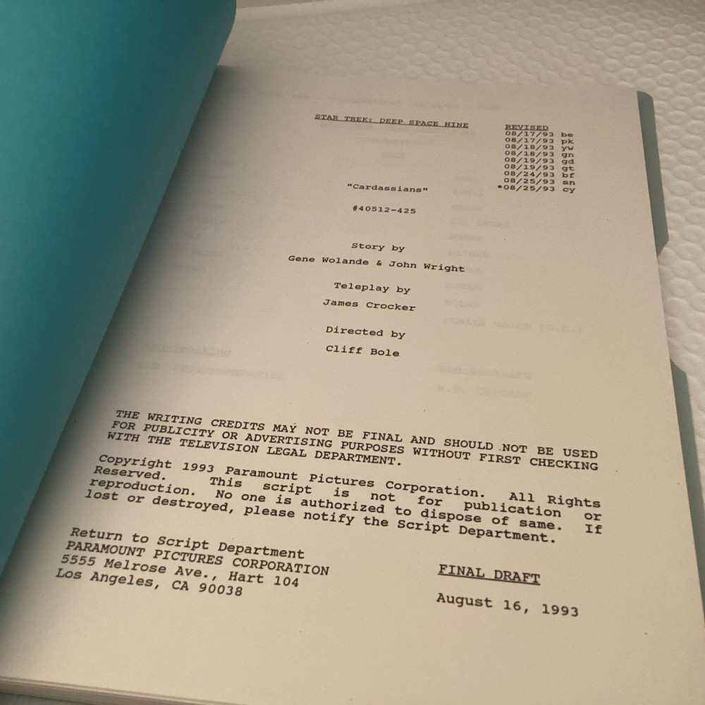 Star Trek Deep Space Nine "Cardassians" Final Draft August 16, 1993 TV Script
