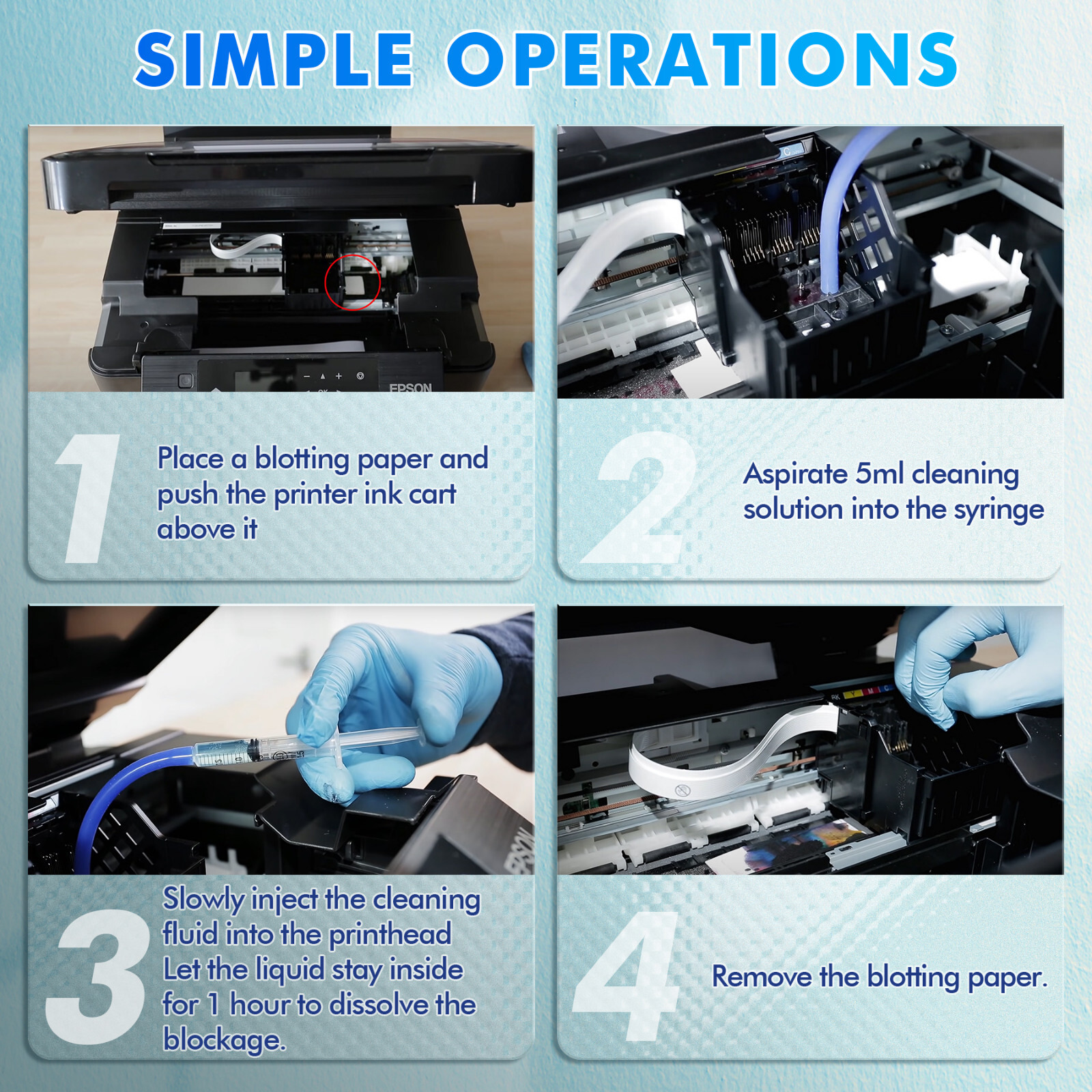 Epson Printer Cleaning Kit 240ML Unlock Print Head Nozzle Cleaner Solution Flush