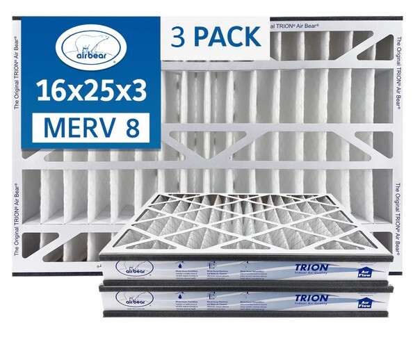 Trion Air Bear 255649-101 (3 Pack) Pleated Furnace Air Filter 16"x25"x3" MERV 8