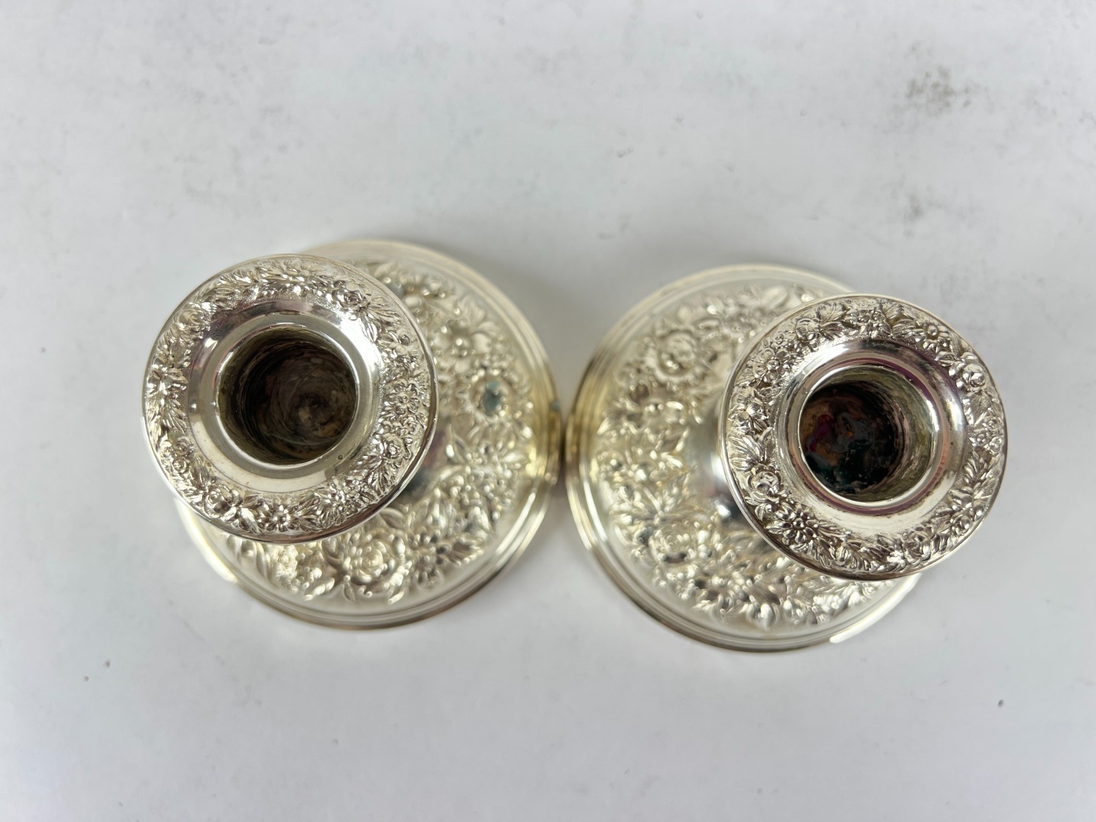 Vintage Sterling Silver S. Kirk & Son Repousse #2 Short Candlesticks - 3.5"