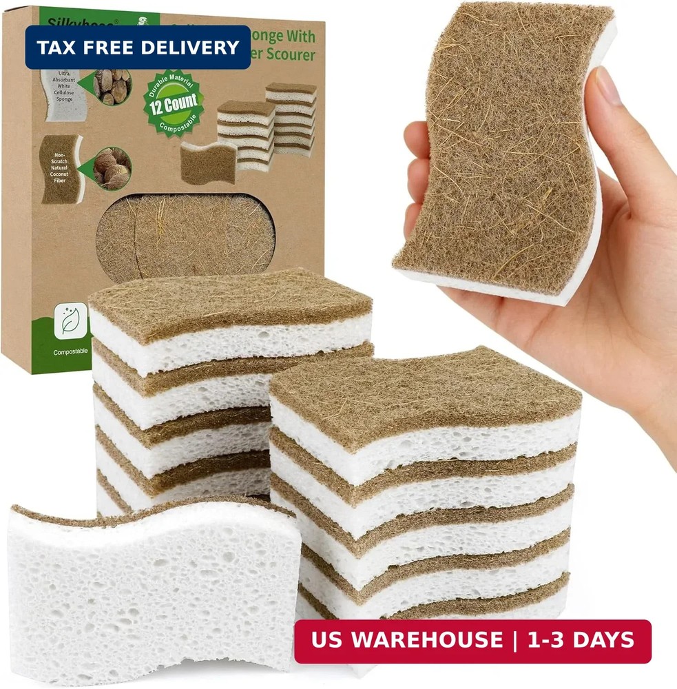Natural Kitchen Sponges, Biodegradable & Compostable | Non-Scratch Cellulose Coc