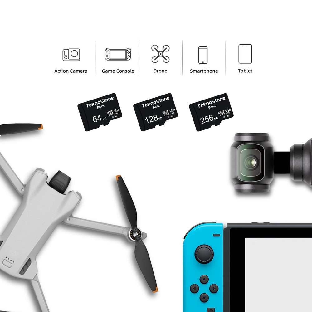 Basic 128GB MicroSDXC Flash Memory with Adapter 90MB/s Read 50MB/s Write