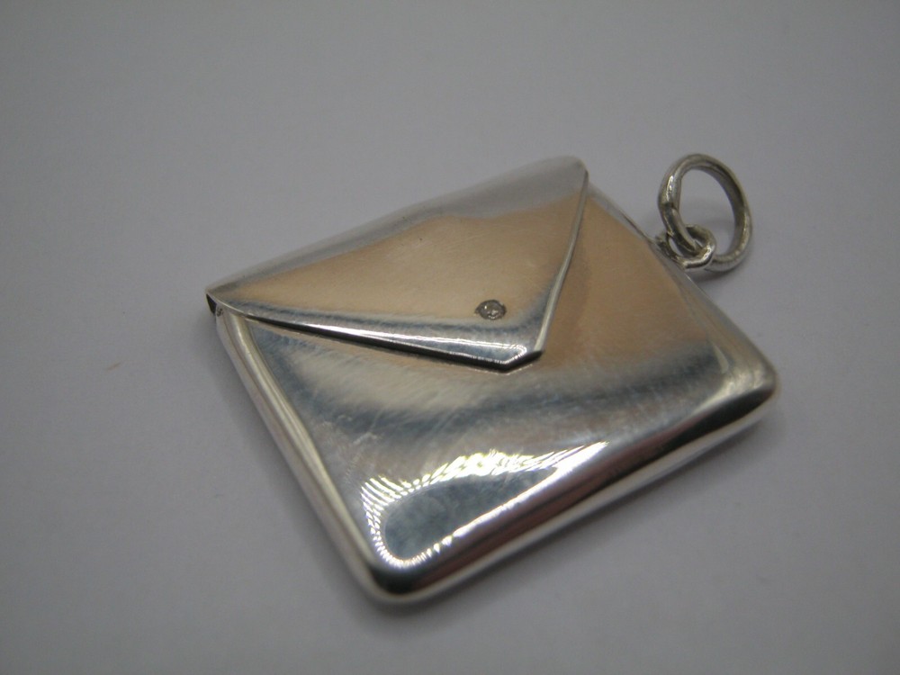 Hallmarked Sterling Silver Real Diamond Set Envelope Stamp Case Box Holder