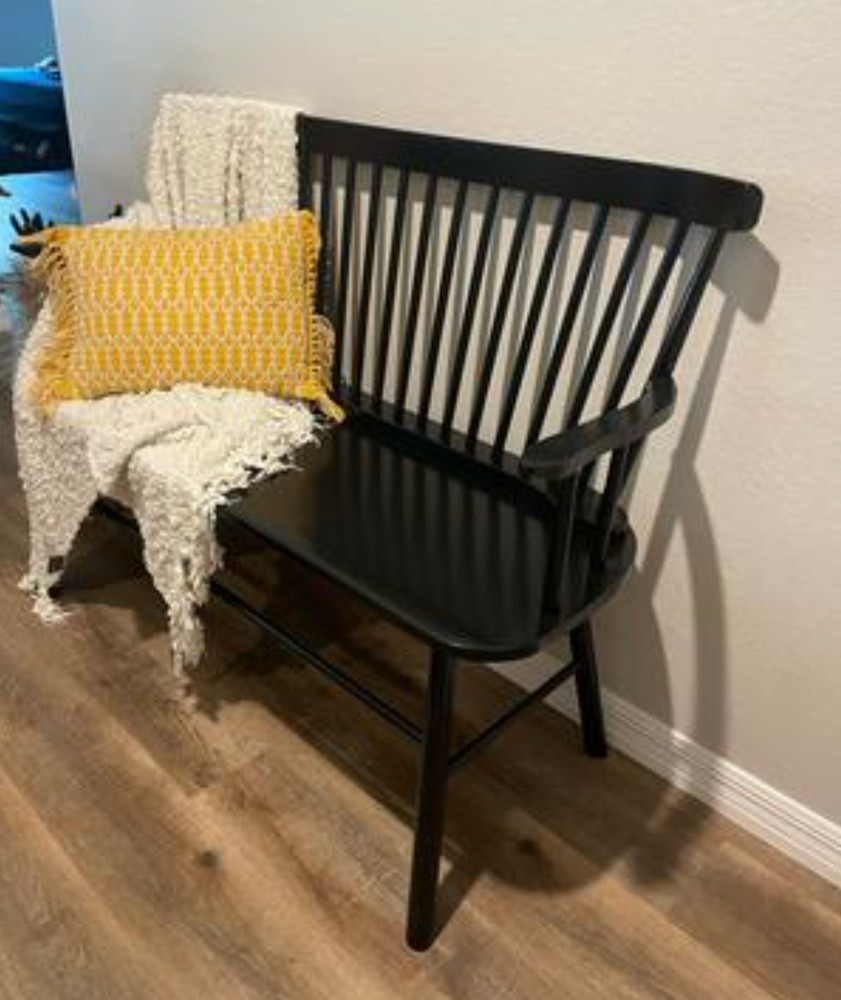 Large Entryway Bench Spindle Back Indoor/Outdoor 2 Person Seating Solid Black
