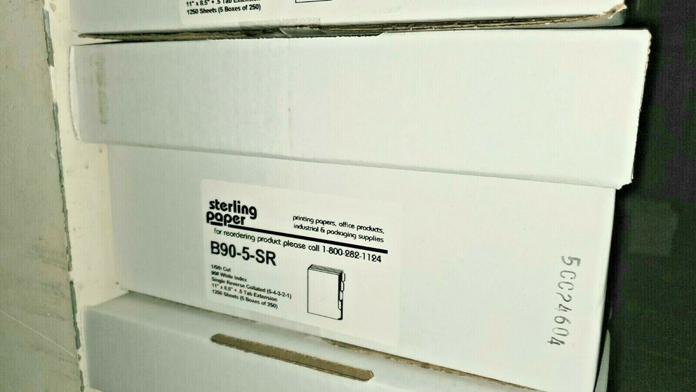Blank Index Tabs 90# 1/5 Cut Collated, 5 Boxes/50 Sets ea (1250 tab sheets)