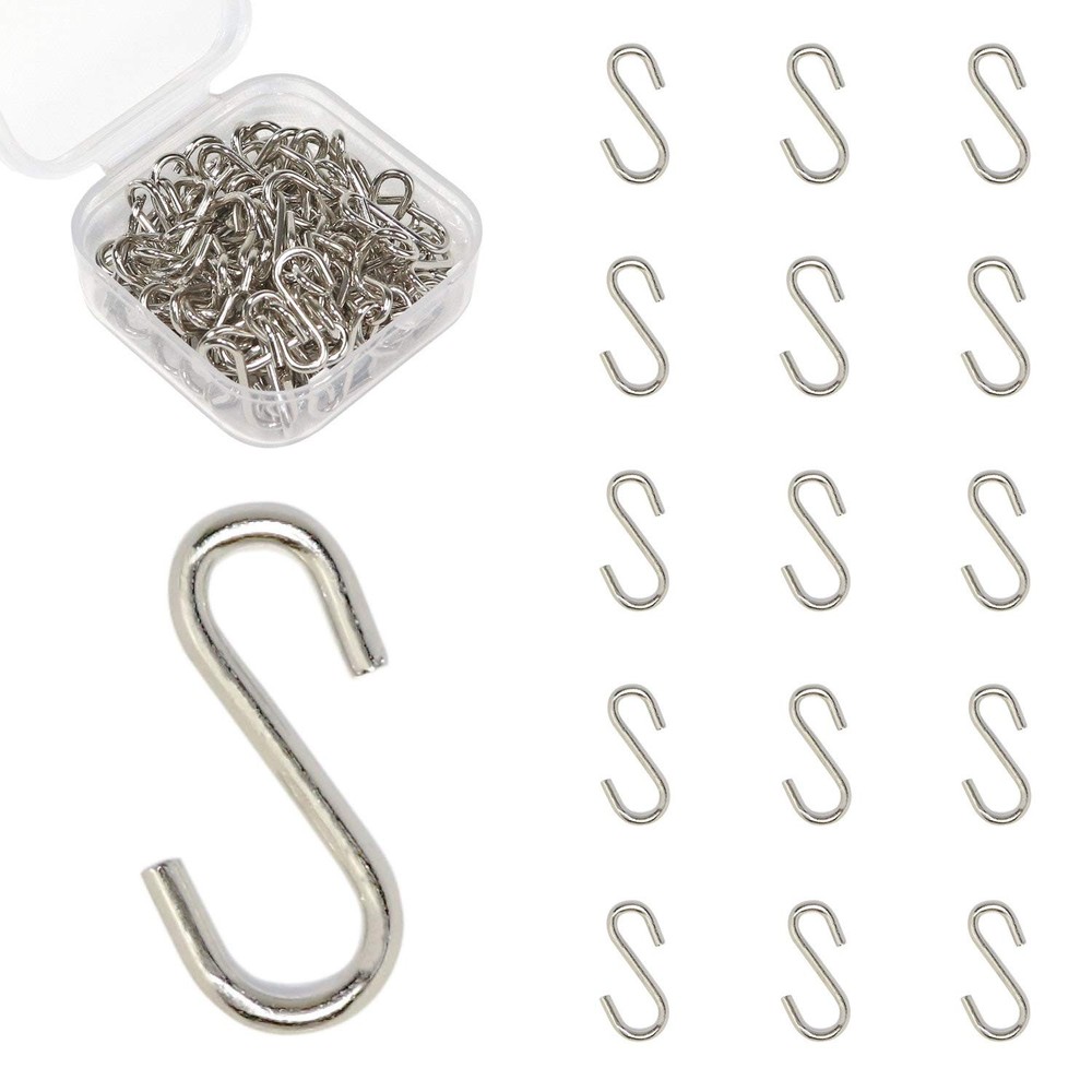 Mini S Hooks Connectors S Shaped Wire Hook Hangers 100pcs Hanging Silver