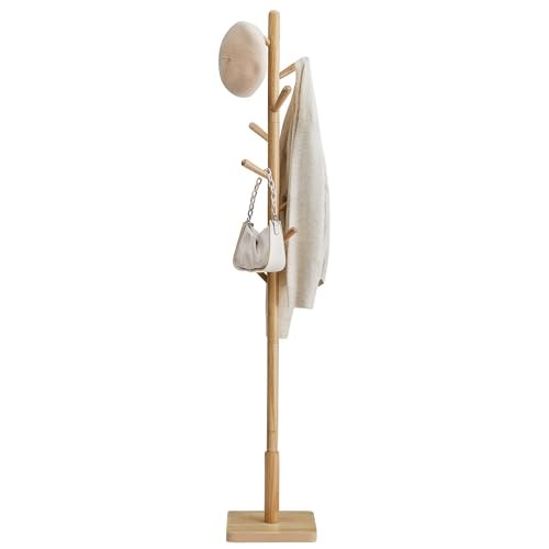 Solid Wood Coat Rack, Free Natural Beige Square Base + Cylindrical Hooks