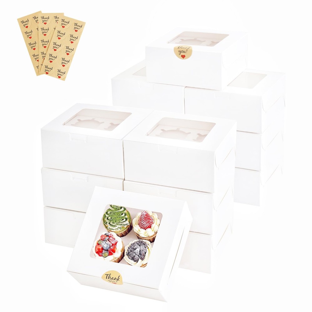 Cupcake Boxes with Clear Window Food Grade Materials Easy Assembly - Containers