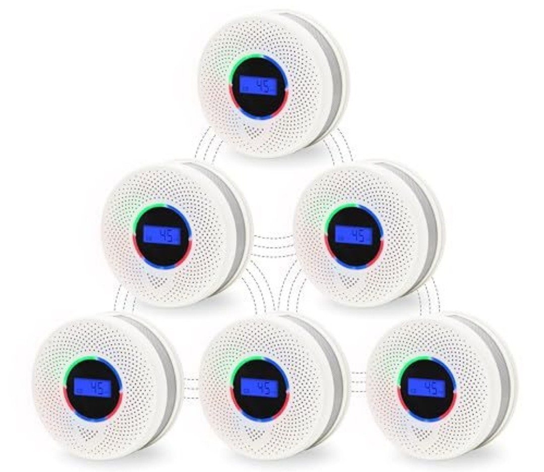 6 Pack Upgraded Interlinked Smoke Carbon Monoxide Detector, Battery Powered