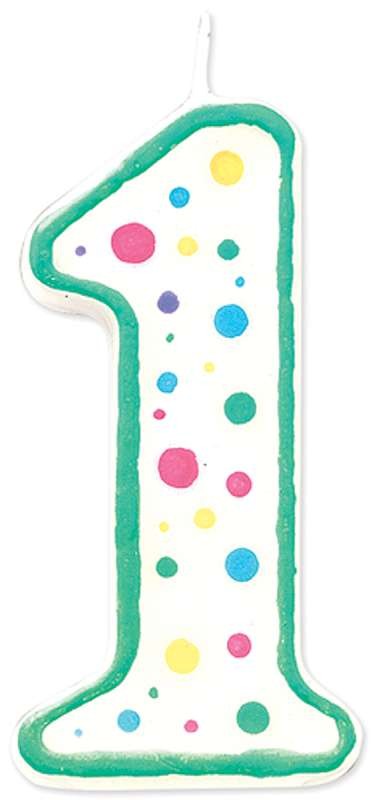 Polka Dot Numeral Candle 3" 1/Pkg #1 Green