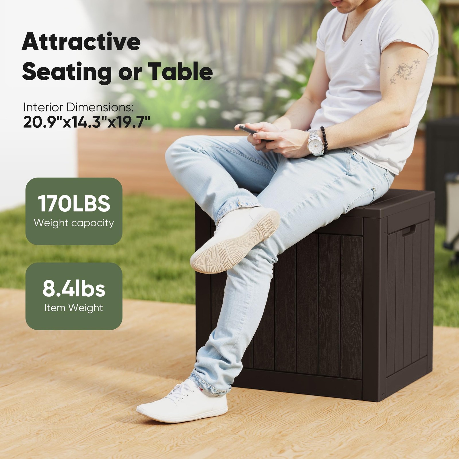 31 Gallon Deck Box, Weatherproof Resin Lockable Outdoor Storage for Secure Pa...