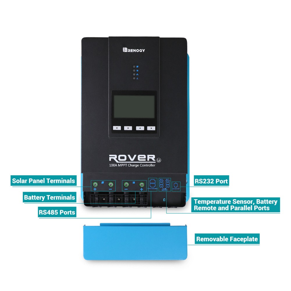 Renogy Rover 100 Amp 12/24/36/48v DC Input MPPT Charge Controller Auto Parameter