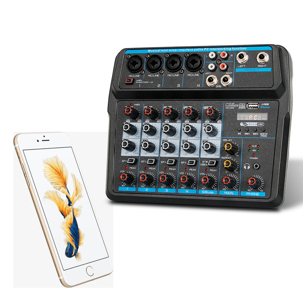 6 Channel Mixing Console Sound Live Studio Audio Mixer USB Bluetooth