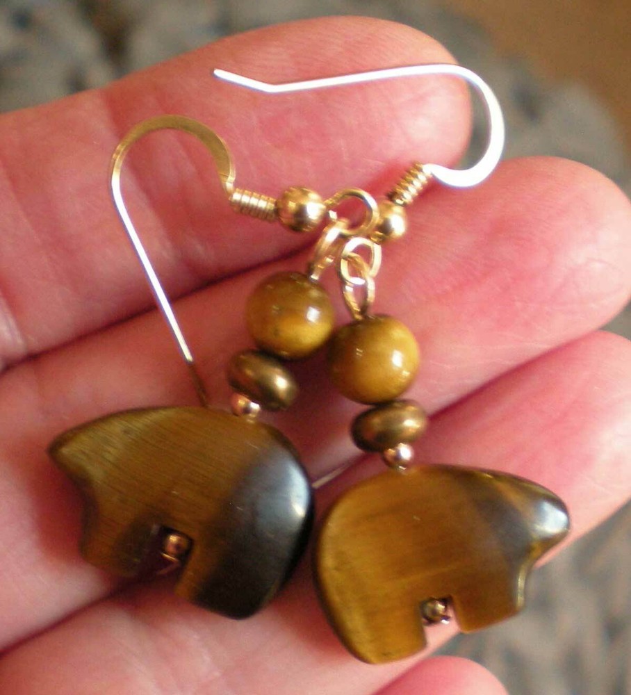 Tigereye Bear Totem Earrings - Protective, Healing e169