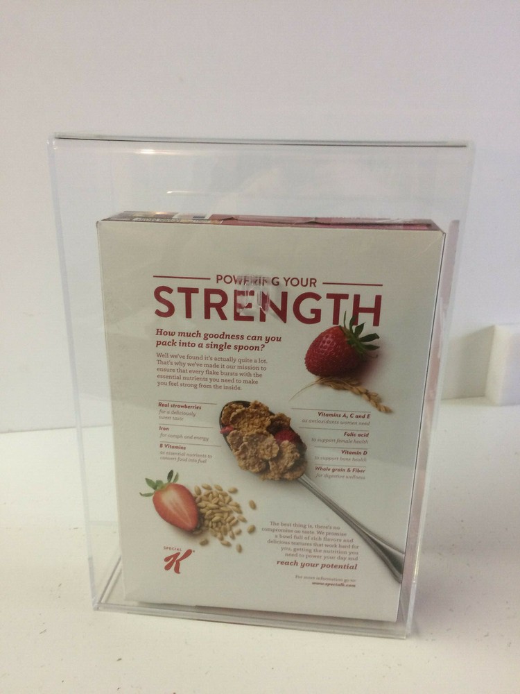 Cereal Box Acrylic Display Case with Wall Mount and Removable Sliding Bottom