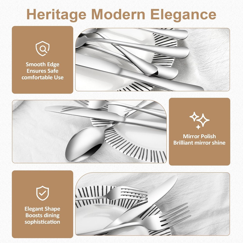 Silverware Set 50 Piece Stainless Steel Flatware Set Silverware Utensils for ...
