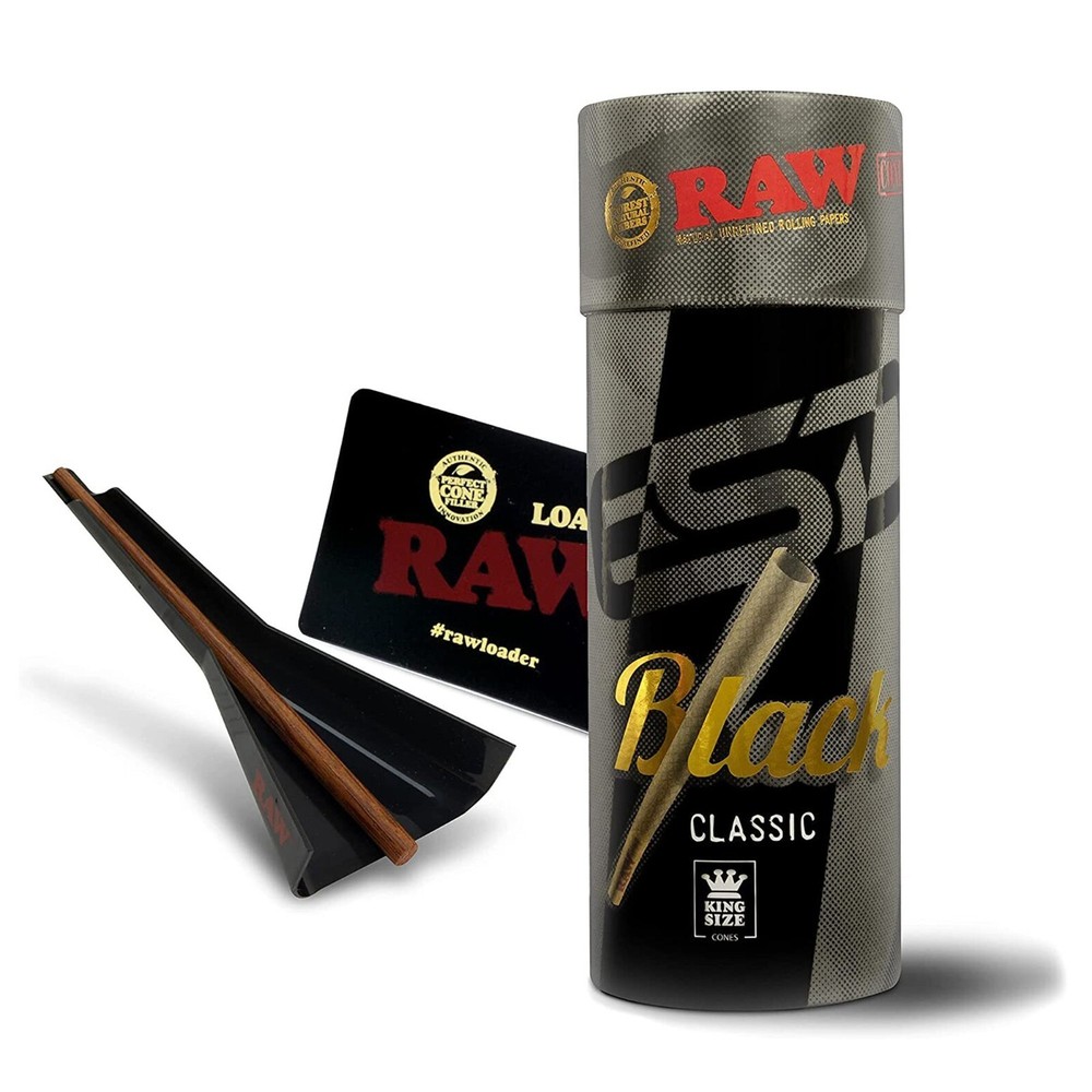 RAW Black King Size Cone Loader Bundle with 50 Black Pre-Rolled Cones