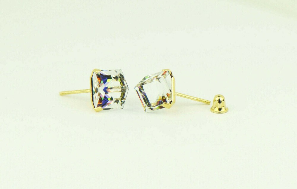 14k Yellow Gold Cube Tornasol  Stud Earrings