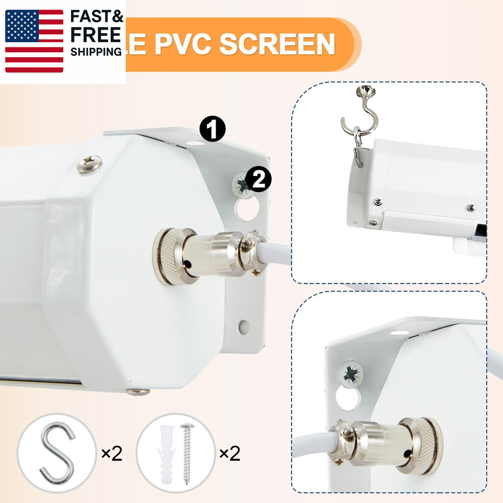 150" Projector Screen Motorized 16:9, 4K HD Pull down Retractable Projection Sc