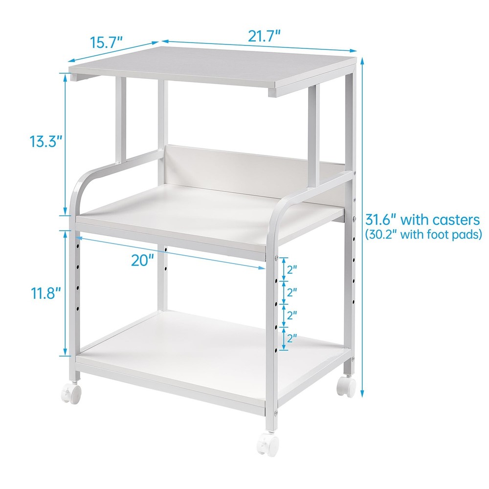 Fannova White Printer Stand with Storage, 3 Tier Printer Table with Height Ad...