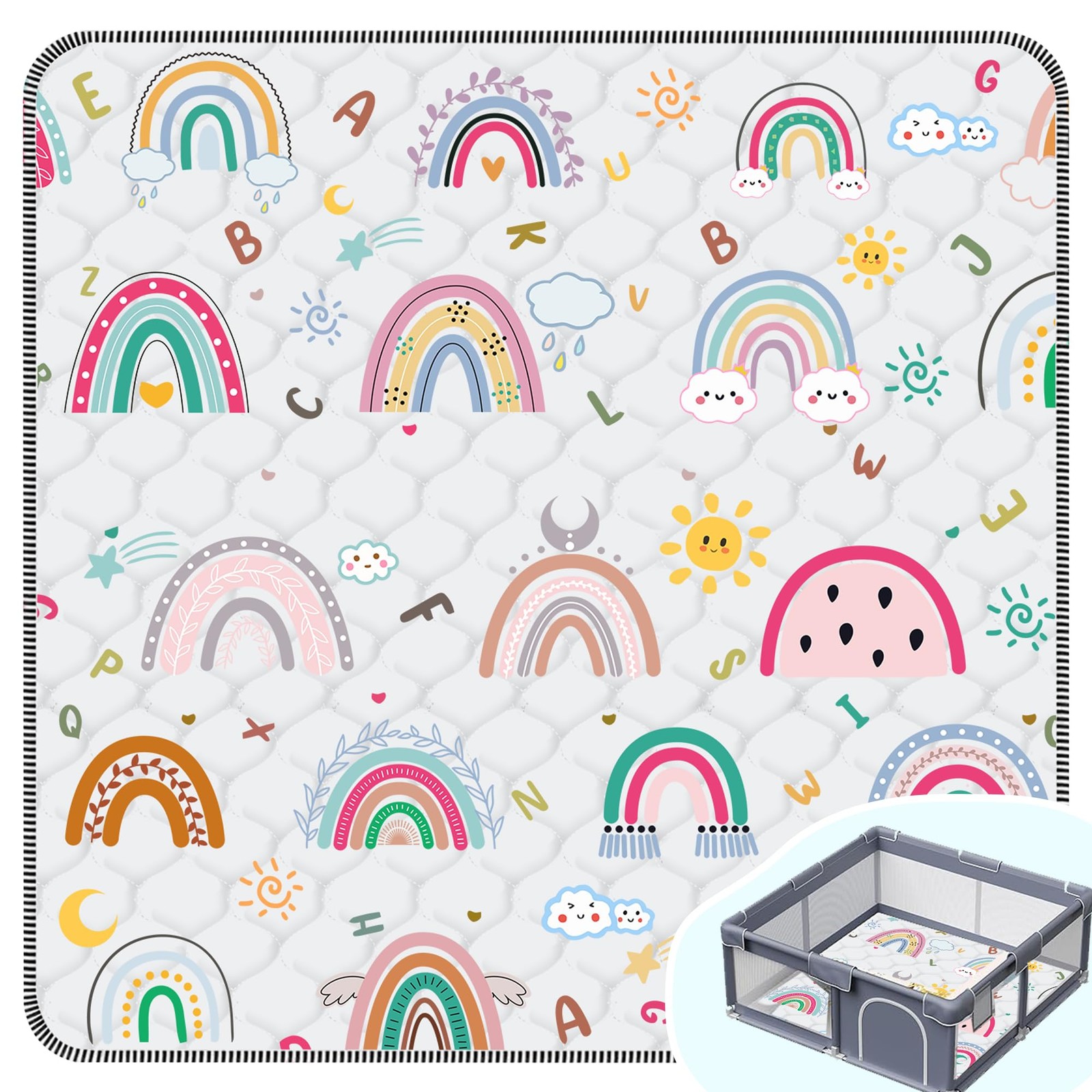 Baby Play Mat，Thick Soft 50" X 50" Playpen mat, Non-Slip and Machine Washable...