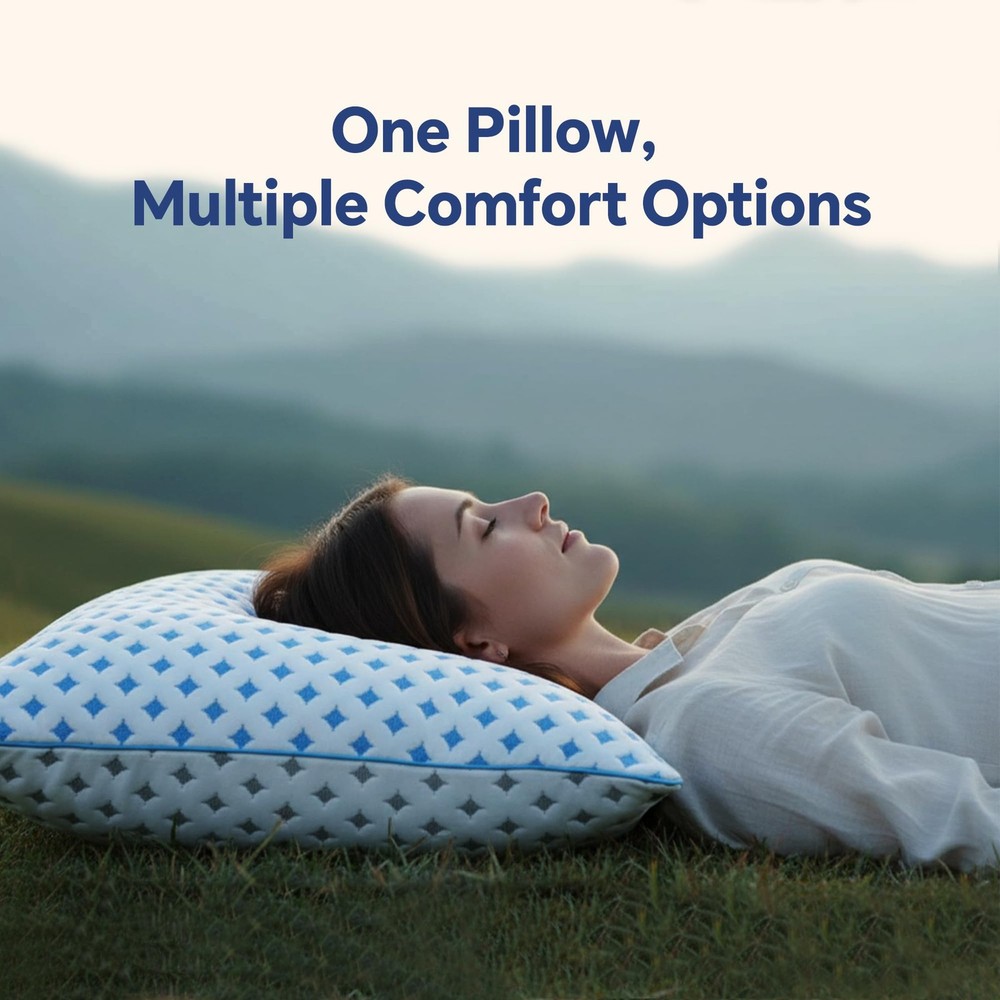 Memory Foam Pillows 2 Pack – Adjustable Loft Cooling Pillows Standard Size Se...
