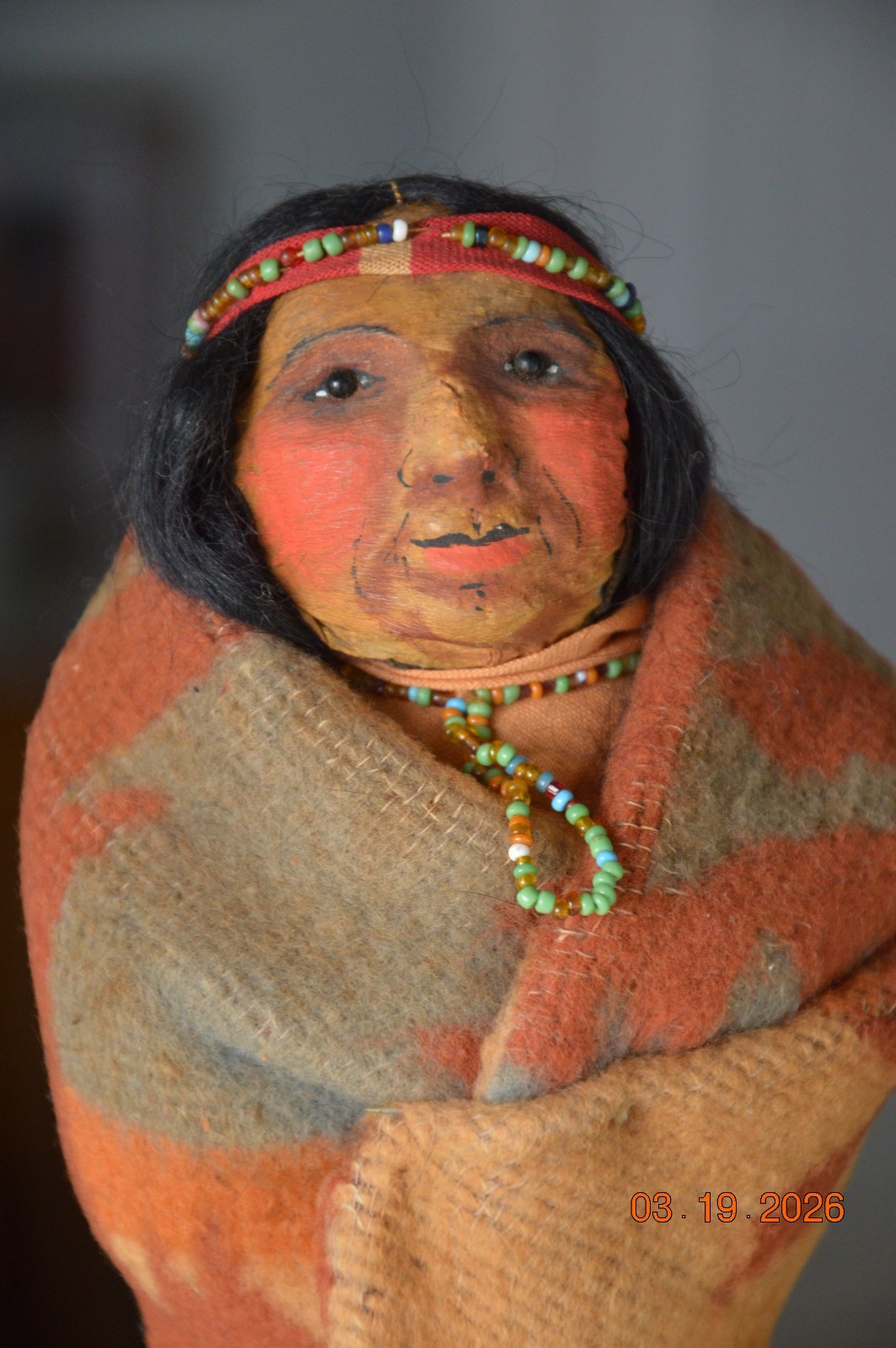 10" c.1915 Antique Original Doll Mary Francis Woods Crepe Face Blk Pin Eyes