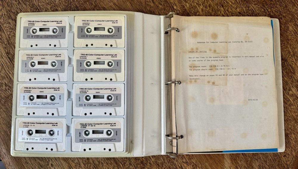 Vtg Radio Shack TRS-80 Color Computer LEARNING LAB Software WORKBOOK Cassette