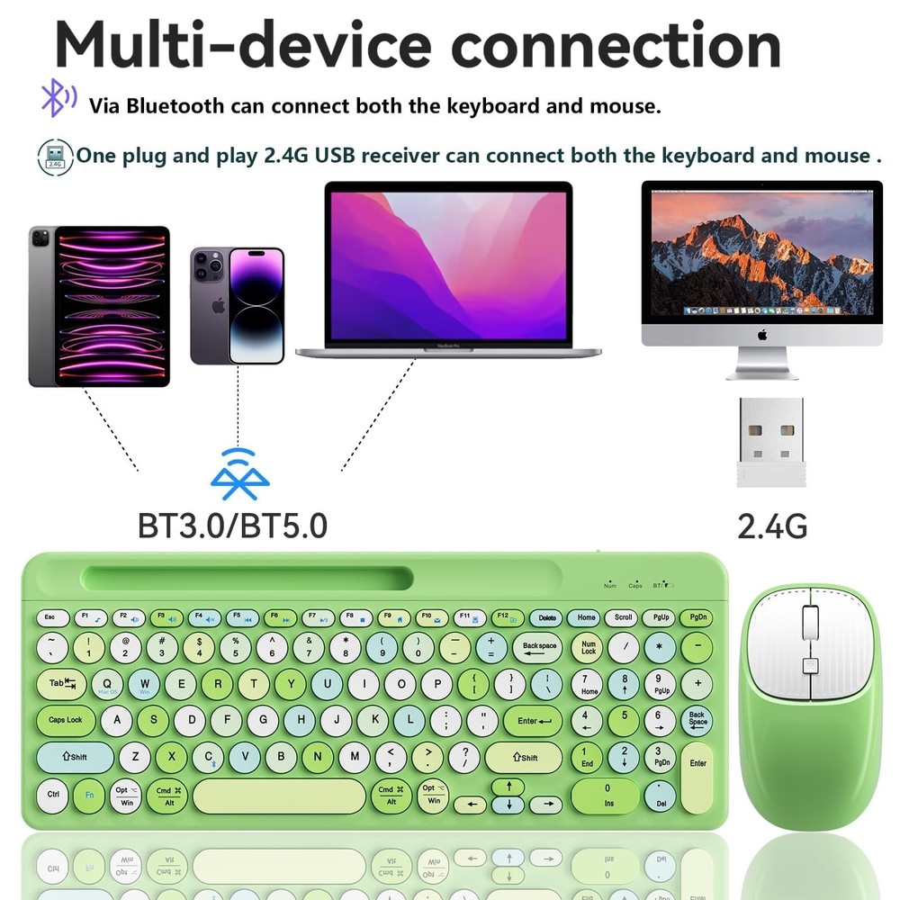Bluetooth Keyboard and Mouse Wireless, Multi-Device Rechargeable Keyboard and...