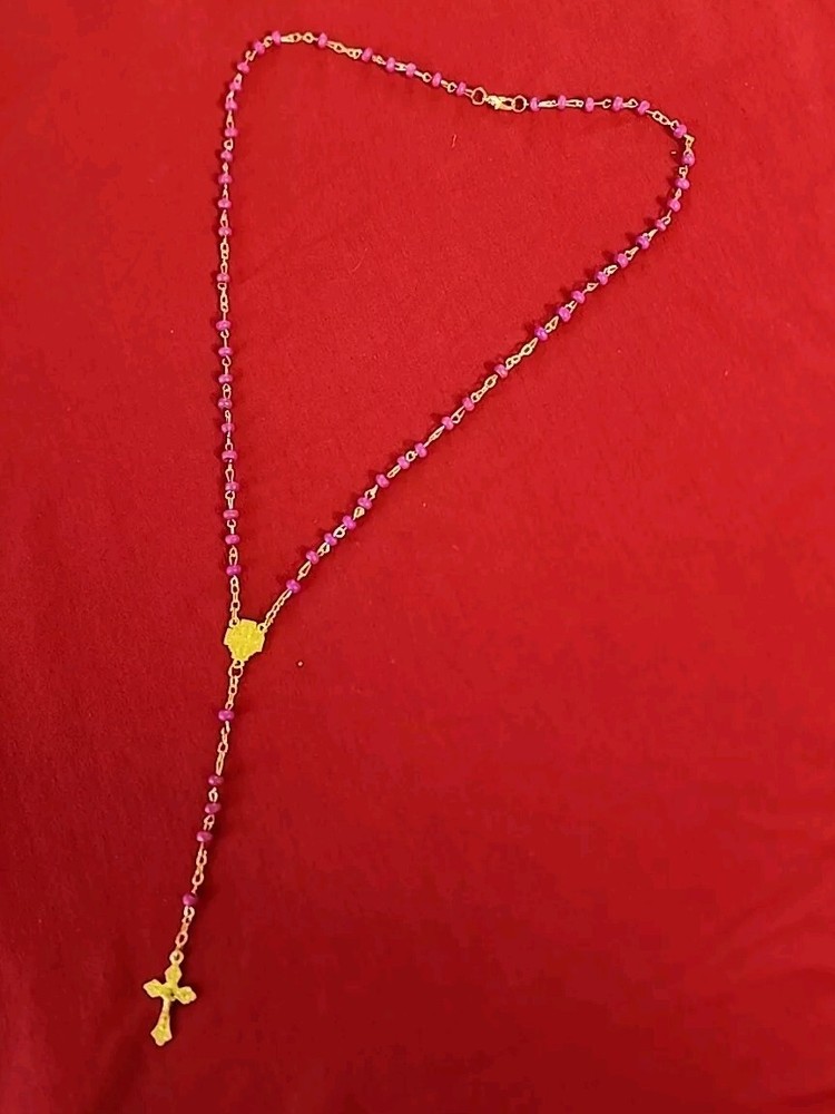 Catholic Gold tone  Rosary Necklace  4mm From JERUSALEM  FREE SHIPPING