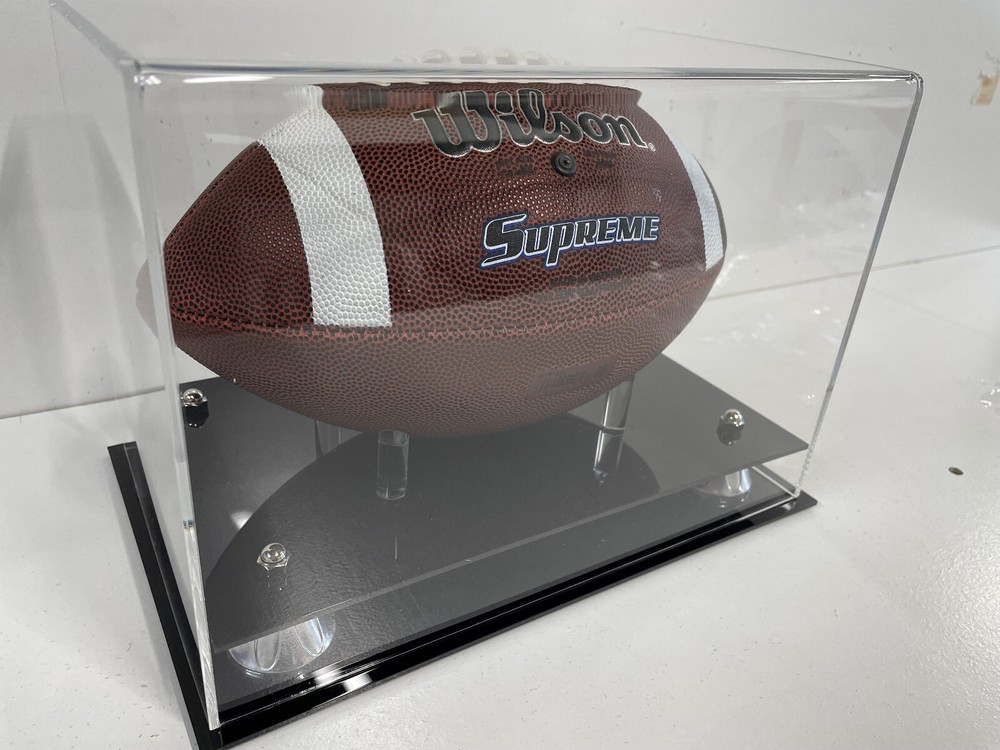 Football Display Case Full Size with Silver Risers two tier base