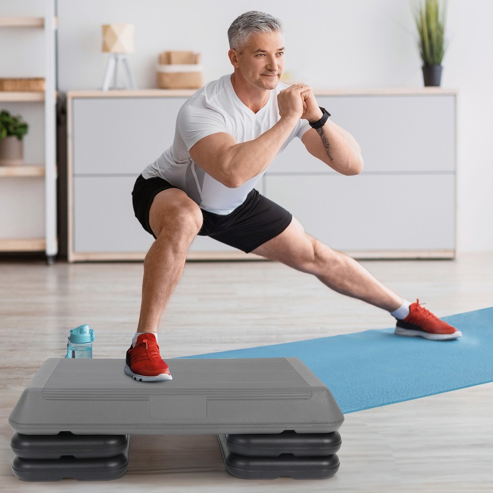 28“ Anti-slip Adjustable Height Aerobic Step Exercise Stepper with Riser Home