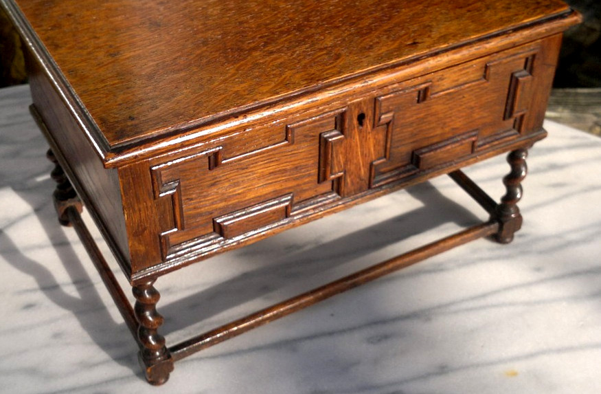 Antique English Oak Miniature 19th Century Apprentice Piece Table Desk Caddy