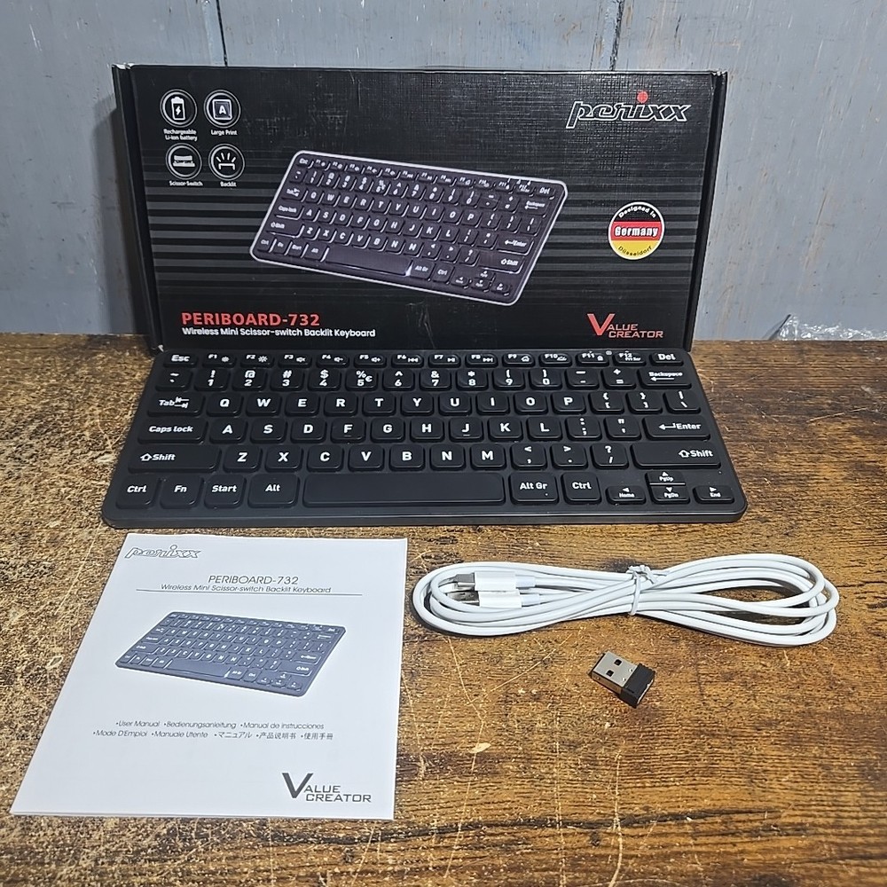 Perixx PERIBOARD-732B Wireless Backlit Mini Keyboard - X Type Scissor Keys - ...