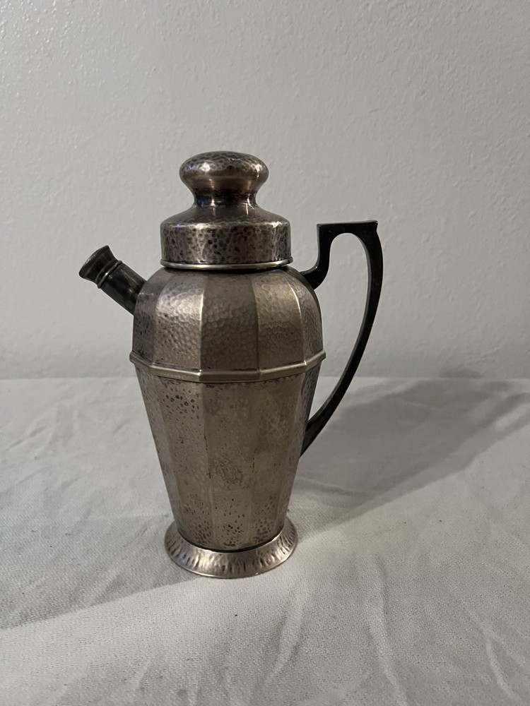 Vtg Bernard Rice's Sons Apollo EPNS hammered Deco cocktail shaker pitcher # 4332