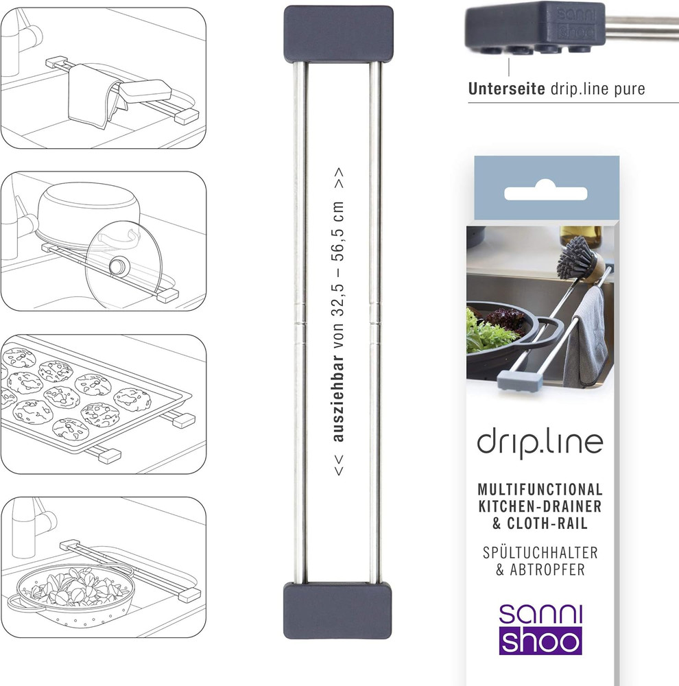 Drip.Line Pure Anthracite - Versatile and Adjustable Kitchen Rack Drip Tray for