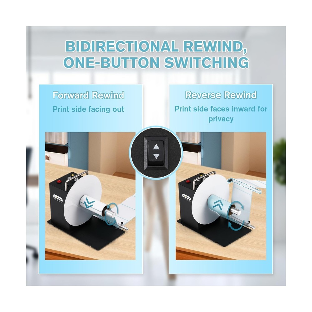 CGOLDENWALL Automatic Label Rewinder Machine, Bidirectional Rewinding, Corefr...