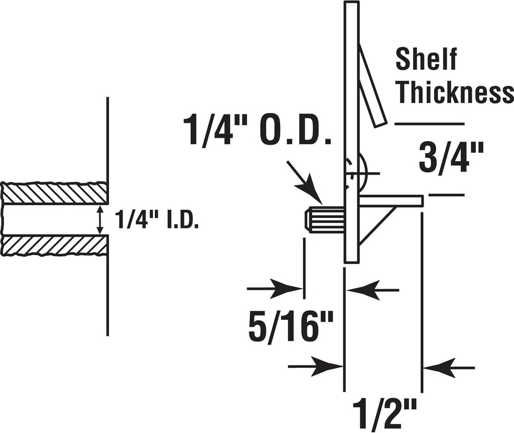 Self-Locking Shelf Support Pegs - 1/4" Diameter Clear Plastic, 4 Pack