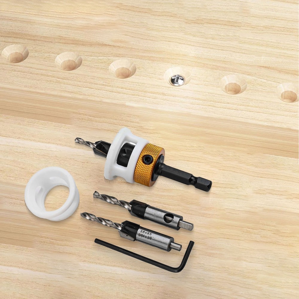 Replaceable Countersink Drill Bits Set of 3 with Adjustable Depth Feature