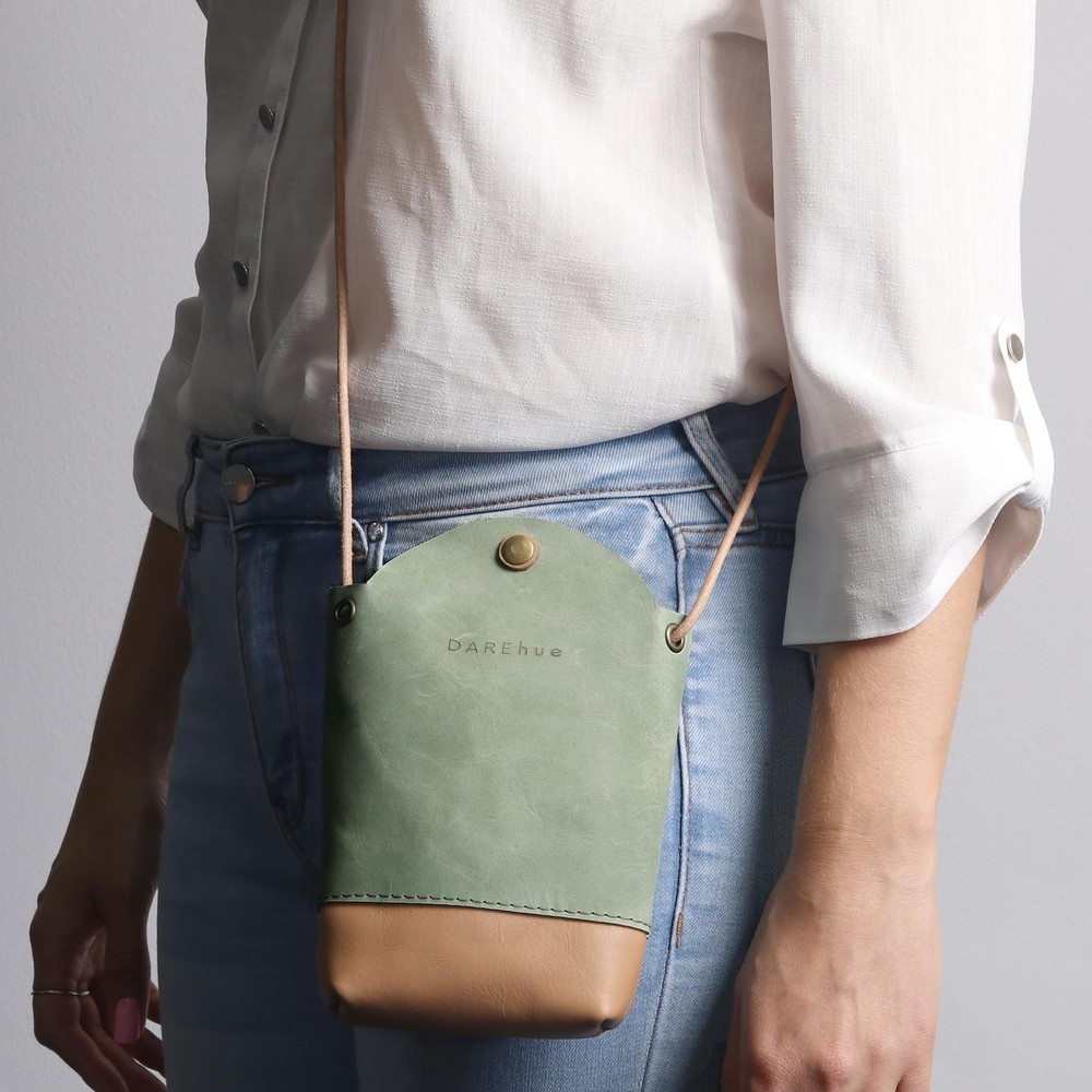 Chic Duo Sling Bag - Genuine Leather Mint Green