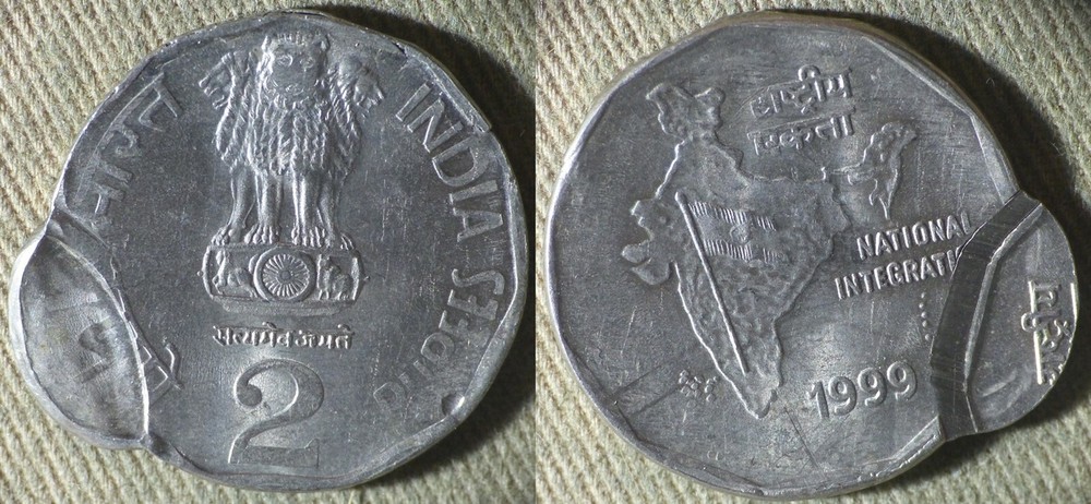 Errors : India 1999 2 Rupee Multi Errors IREC850