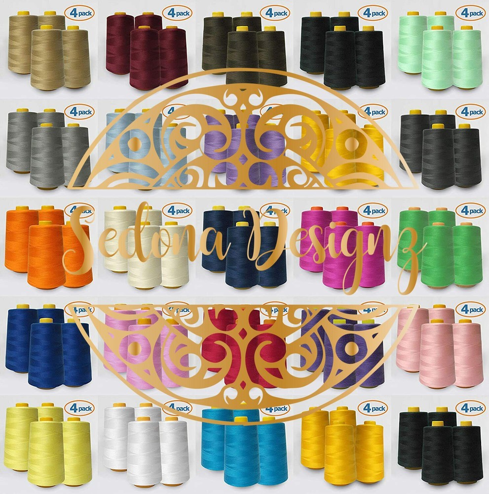 4 PACK of 6000 Yard each Spools Sewing Thread All Purpose 100% Polyester
